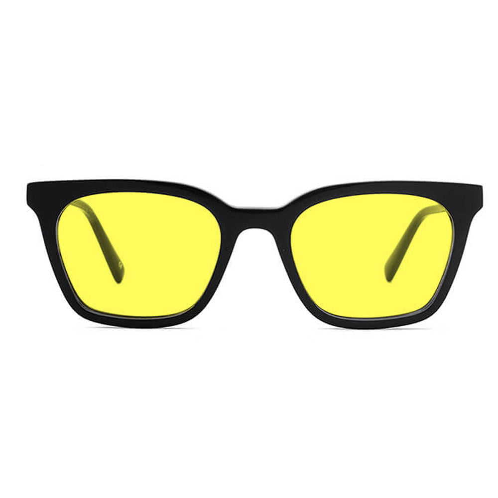 KUGO Astor Black premium 450nm blocking front view - Handmade blue and green light blocking sunset glasses for better sleeping, featuring eco-friendly biodegradable acetate for a stylish, sustainable look.