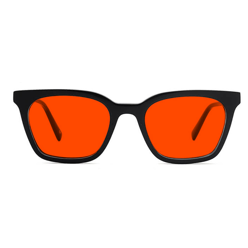 KUGO Astor Black premium 550nm blocking front view - Handmade blue and green light blocking sunset glasses for better sleeping, featuring eco-friendly biodegradable acetate for a stylish, sustainable look.