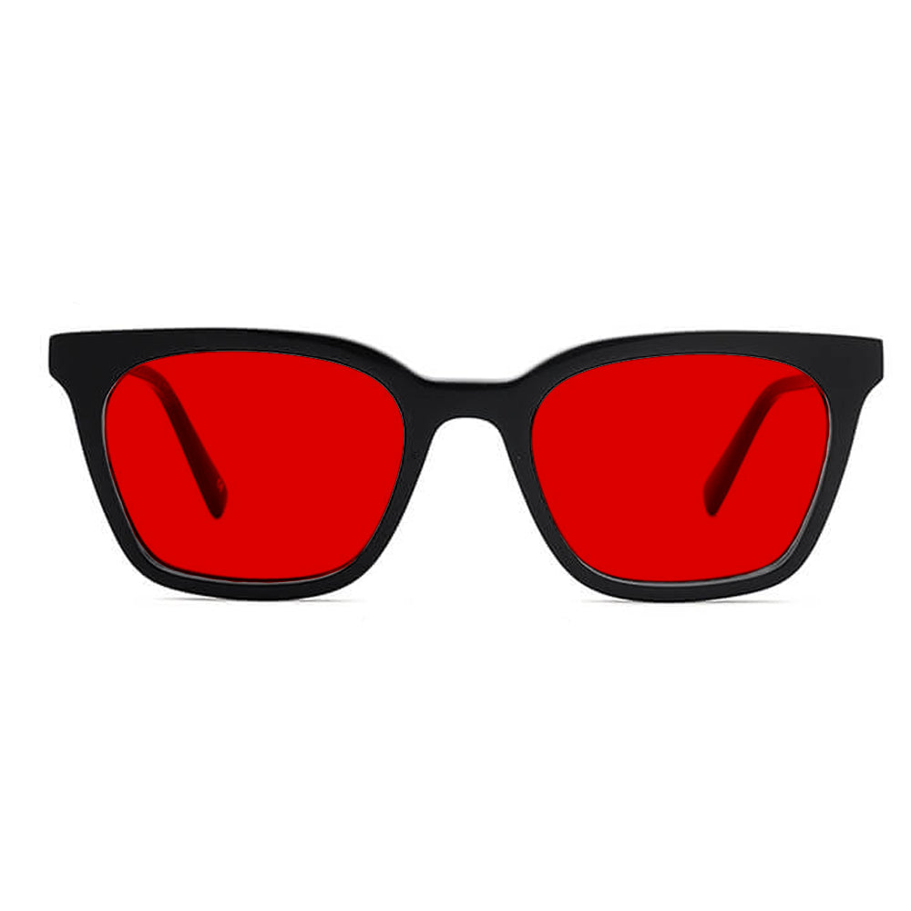 KUGO Astor Black 550nm blocking front view - Handmade blue and green light blocking sunset glasses for better sleeping, featuring eco-friendly biodegradable acetate for a stylish, sustainable look.