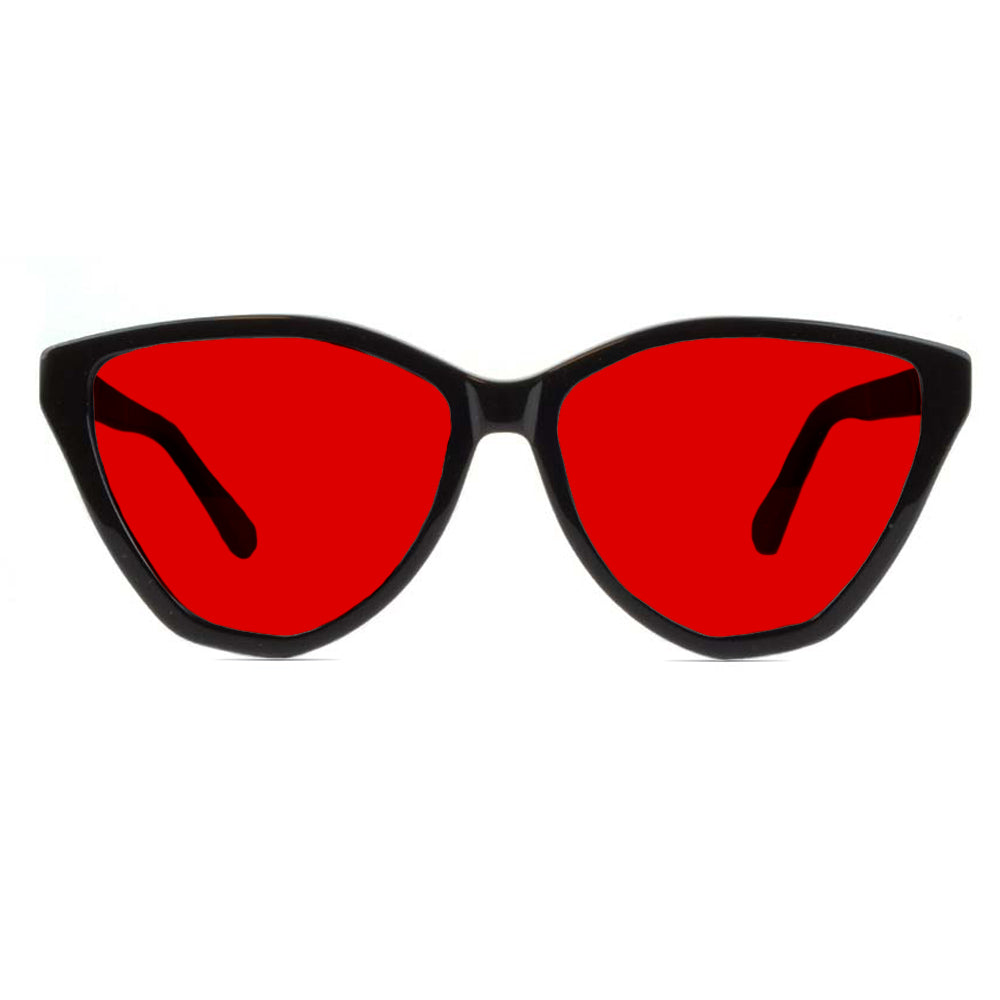 KUGO Astor 550nm blocking front view - Handmade blue and green light blocking sunset glasses for better sleeping, featuring eco-friendly biodegradable acetate frames and natural wood arms for a stylish, sustainable look.