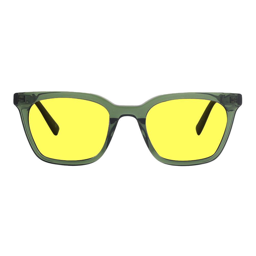 KUGO Astor Green premium 450nm blocking front view - Handmade blue and green light blocking sunset glasses for better sleeping, featuring eco-friendly biodegradable acetate for a stylish, sustainable look.