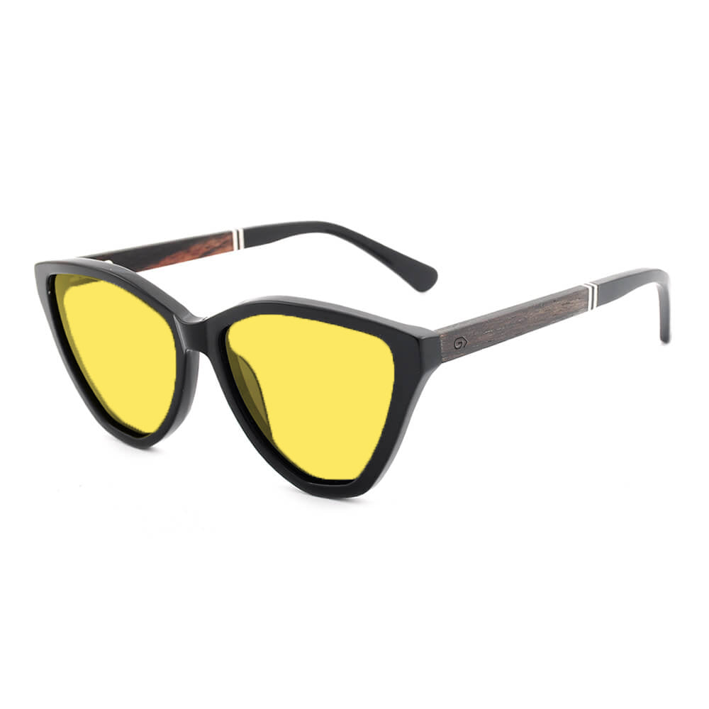 KUGO Astor 450nm blocking side view - Handmade blue and green light blocking sunset glasses for better sleeping, featuring eco-friendly biodegradable acetate frames and natural wood arms for a stylish, sustainable look.