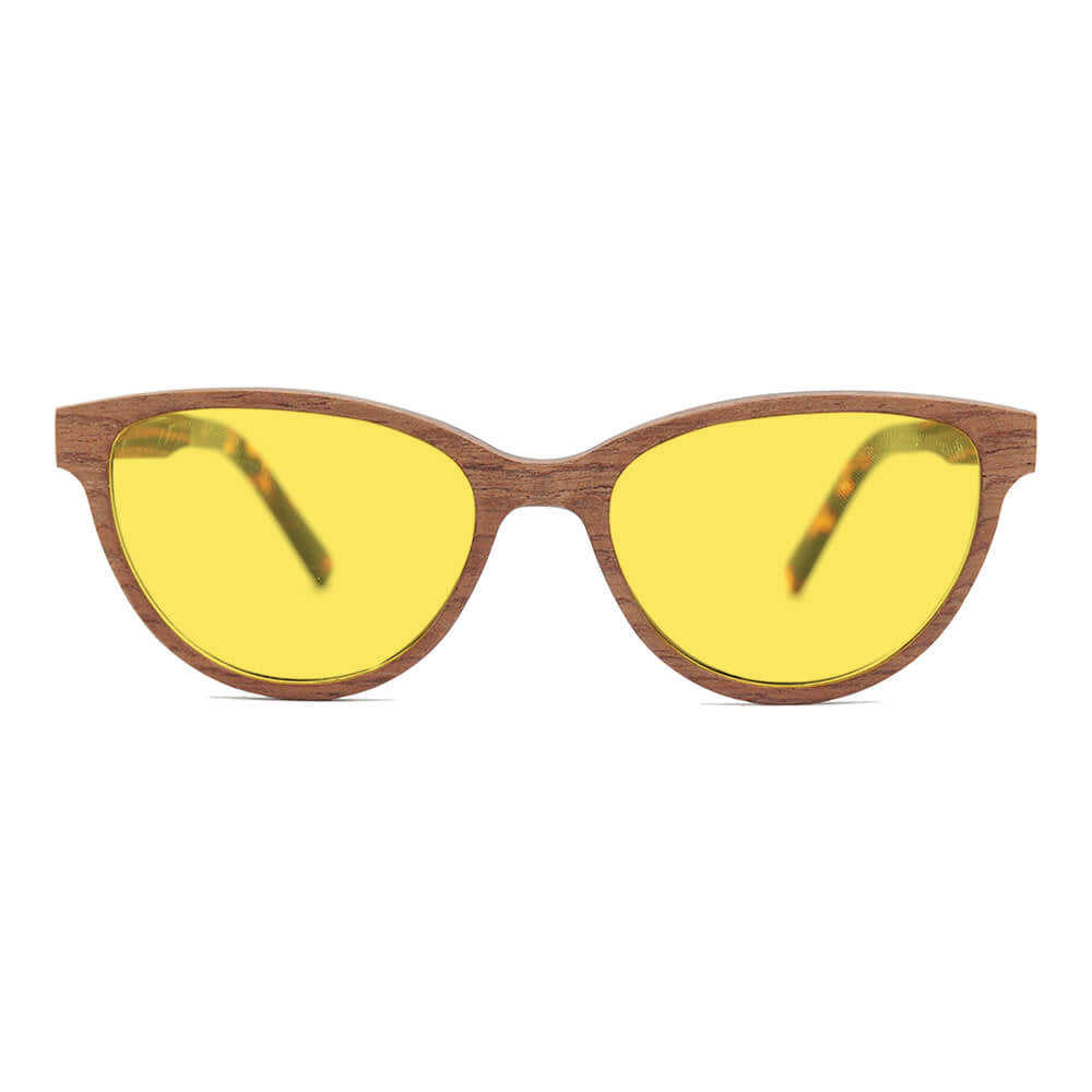 KUGO Bowery Walnut 450nm front view - Handmade blue light reducing daytime glasses for better working, driving and sleeping featuring natural wood for a stylish, sustainable look.