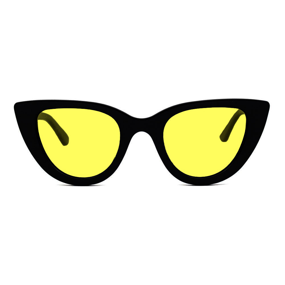 KUGO Cherry Black Premium 450nm blocking front view - Handmade blue light reducing daytime glasses for better working, gaming, watching, driving and sleeping featuring eco-friendly biodegradable acetate for a stylish, sustainable look.