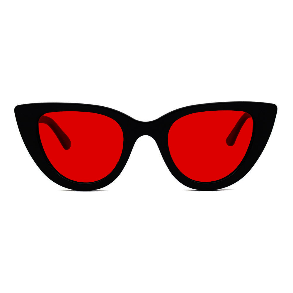 KUGO Cherry Black 550nm blocking front view - Handmade blue and green light blocking sunset glasses for better sleeping, featuring eco-friendly biodegradable acetate for a stylish, sustainable look.