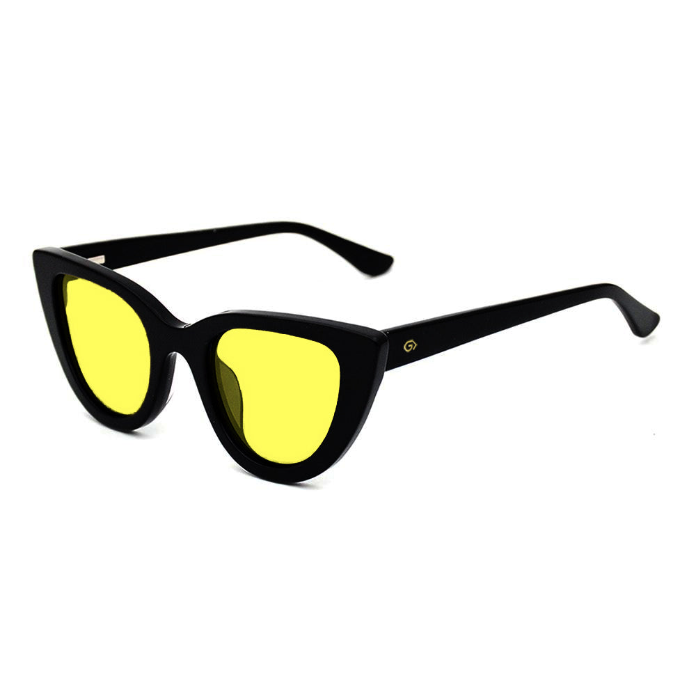 KUGO Cherry Black Premium 450nm blocking side view - Handmade blue light reducing daytime glasses for better working, gaming, watching, driving and sleeping featuring eco-friendly biodegradable acetate for a stylish, sustainable look.