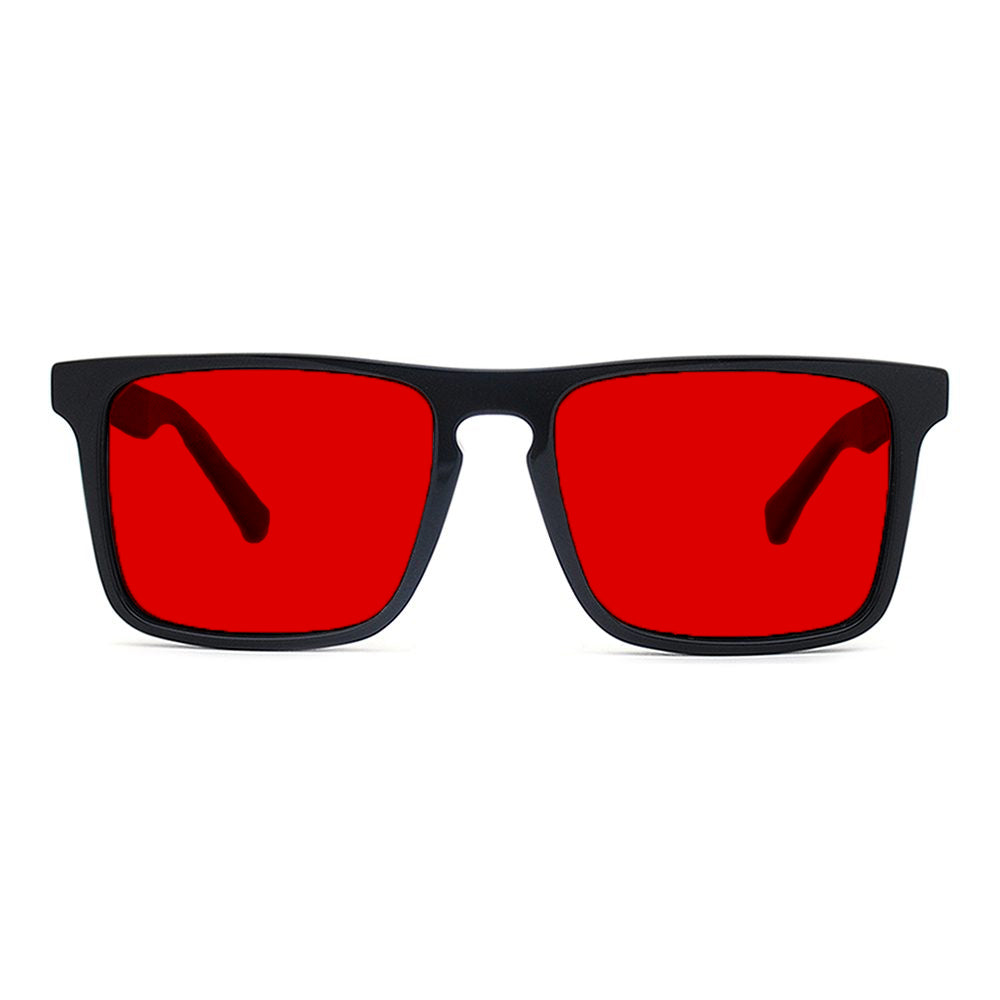 KUGO Columbus 550nm blocking front view - Handmade blue and green light blocking sunset glasses for better sleeping, featuring eco-friendly biodegradable acetate frames and natural wood arms for a stylish, sustainable look.