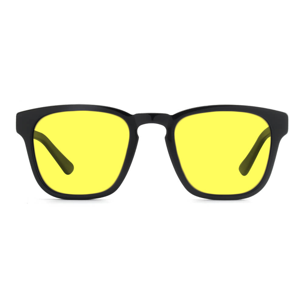 KUGO Fulton premium 450nm blocking front view - Handmade blue and green light blocking sunset glasses for better sleeping, featuring eco-friendly biodegradable acetate frames and natural wood arms for a stylish, sustainable look.