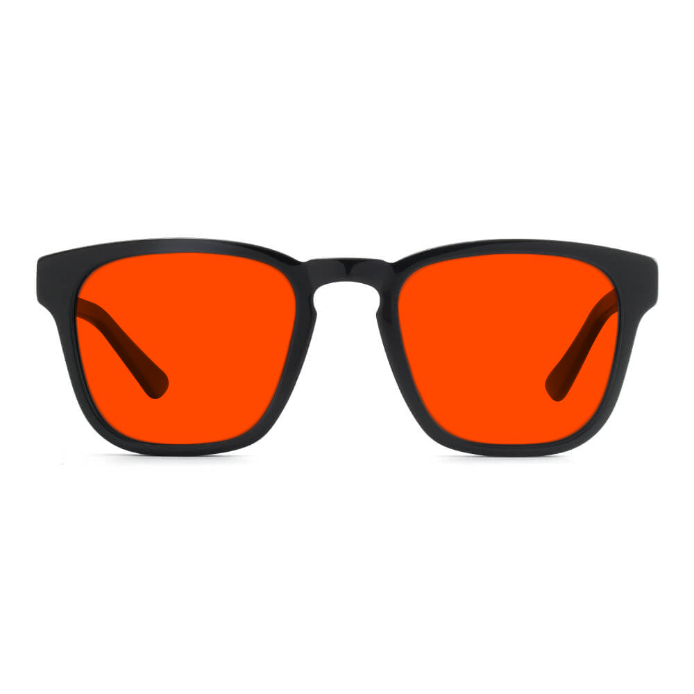 KUGO Fulton premium 550nm blocking front view - Handmade blue and green light blocking sunset glasses for better sleeping, featuring eco-friendly biodegradable acetate frames and natural wood arms for a stylish, sustainable look.