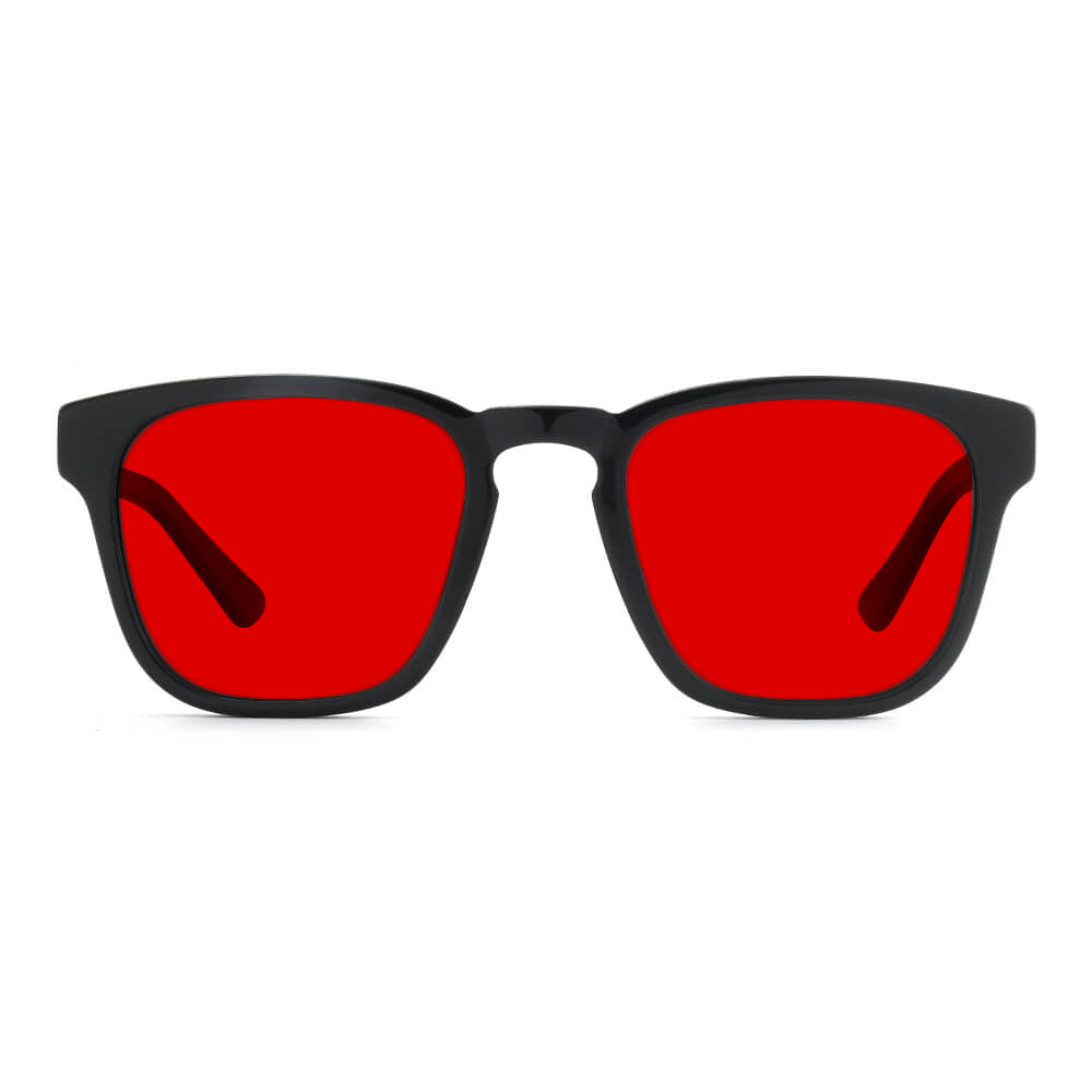 KUGO Fulton 550nm blocking front view - Handmade blue and green light blocking sunset glasses for better sleeping, featuring eco-friendly biodegradable acetate frames and natural wood arms for a stylish, sustainable look.