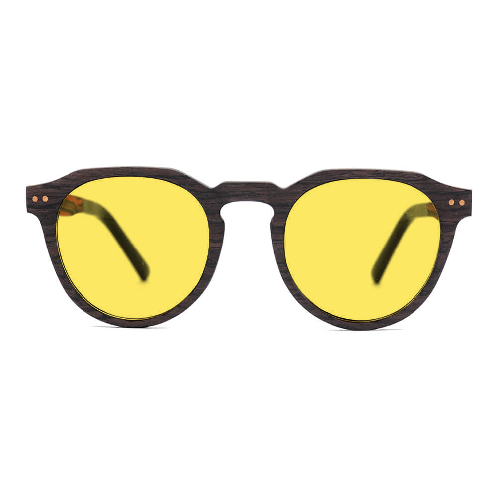 KUGO Lenox Oak 450nm front view - Handmade blue light reducing daytime glasses for better working, driving, watching, gaming and sleeping featuring natural wood for a stylish, sustainable look.