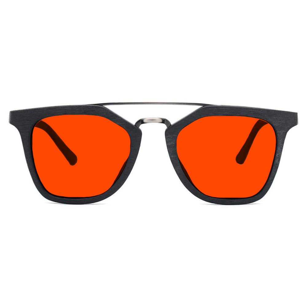 KUGO Leroy Brown premium 550nm blocking front view - Handmade blue and green light blocking sunset glasses for better sleeping, featuring eco-friendly biodegradable acetate for a stylish, sustainable look.