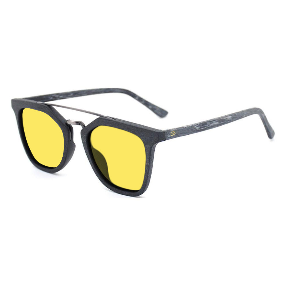 KUGO Leroy Gray 450nm blocking side view - Handmade blue and green light blocking sunset glasses for better sleeping, featuring eco-friendly biodegradable acetate for a stylish, sustainable look.