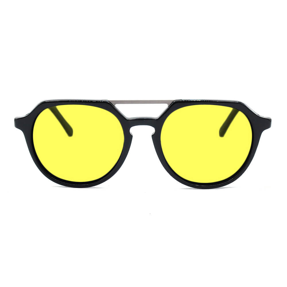 KUGO Ludlow premium 450nm blocking front view- Handmade blue and green light blocking sunset glasses for better sleeping, featuring eco-friendly biodegradable acetate for a stylish, sustainable look.