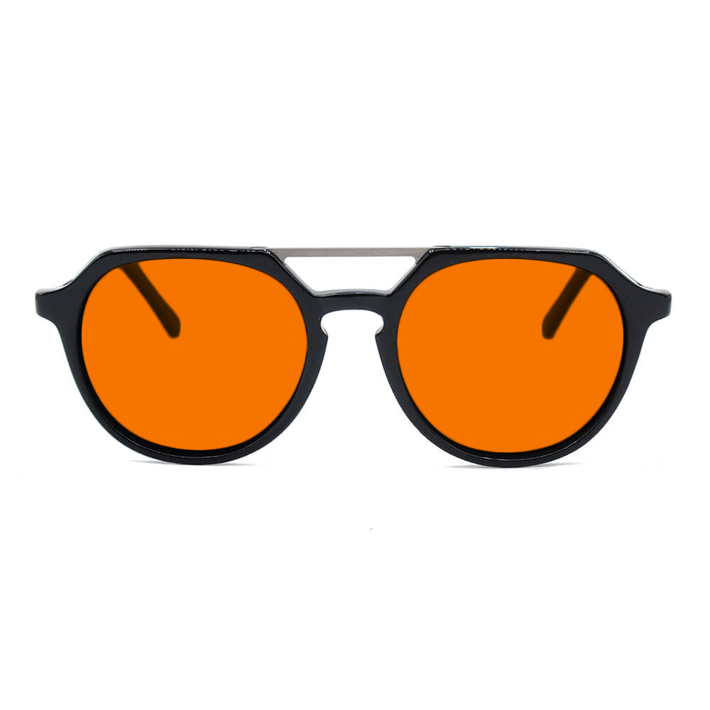 KUGO Ludlow premium 530nm blocking front view- Handmade blue and green light blocking sunset glasses for better sleeping, featuring eco-friendly biodegradable acetate for a stylish, sustainable look.