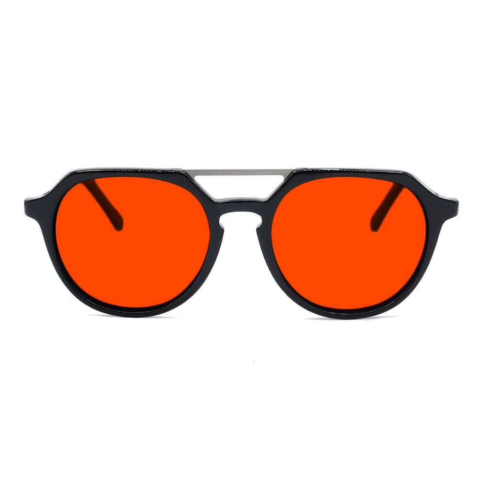 KUGO Ludlow premium 550nm blocking front view- Handmade blue and green light blocking sunset glasses for better sleeping, featuring eco-friendly biodegradable acetate for a stylish, sustainable look.