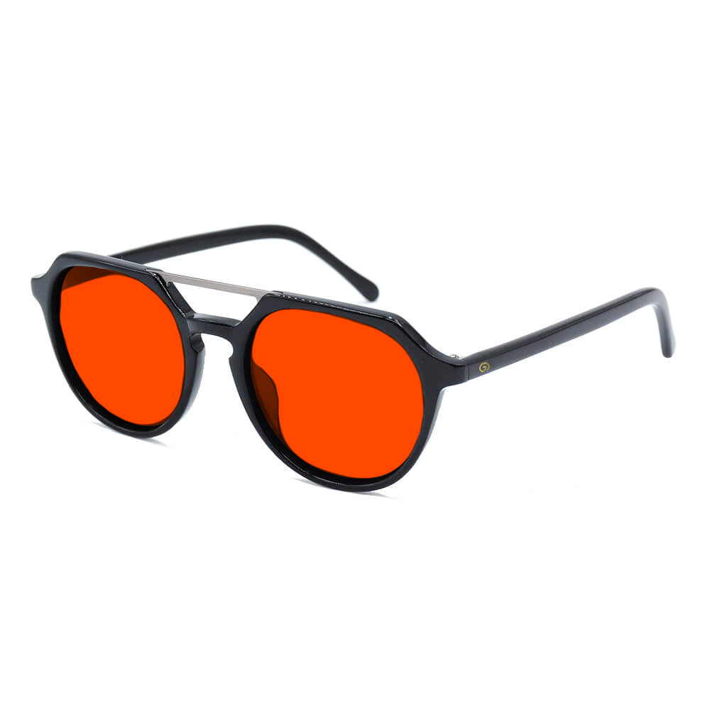 KUGO Ludlow premium 550nm blocking side view - Handmade blue and green light blocking sunset glasses for better sleeping, featuring eco-friendly biodegradable acetate for a stylish, sustainable look.