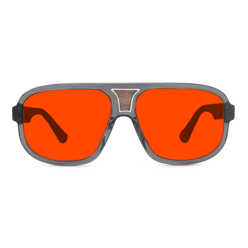 KUGO Mercer premium 550nm blocking front view - Handmade blue and green light blocking sunset glasses for better sleeping, featuring eco-friendly biodegradable acetate for a stylish, sustainable look.