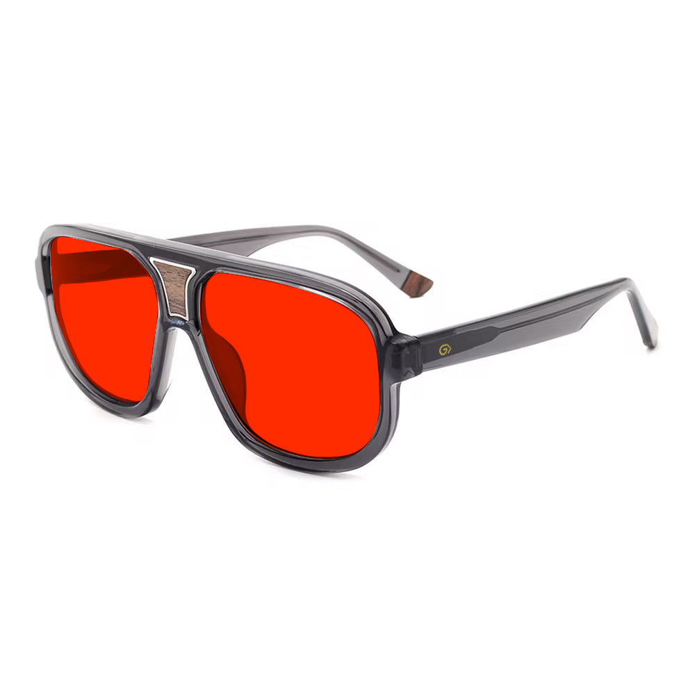 KUGO Mercer premium 550nm blocking side view - Handmade blue and green light blocking sunset glasses for better sleeping, featuring eco-friendly biodegradable acetate for a stylish, sustainable look.