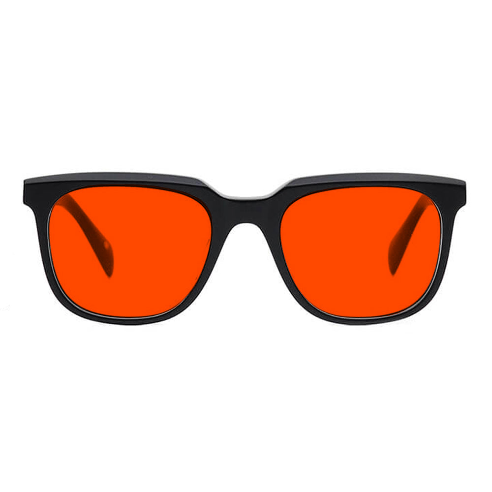 KUGO Stanton black premium 550nm blocking front view- Handmade blue and green light blocking sunset glasses for better sleeping, featuring eco-friendly biodegradable acetate for a stylish, sustainable look.