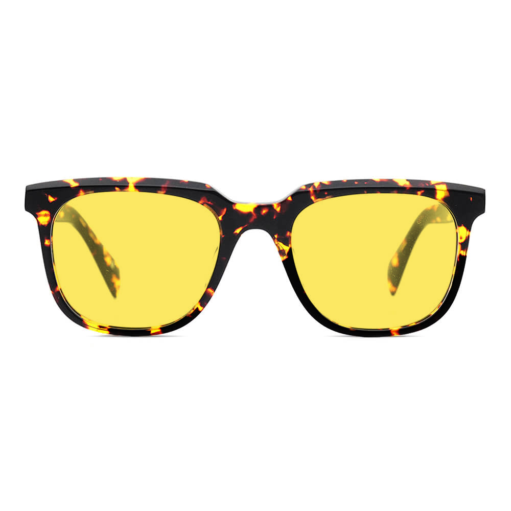 KUGO Stanton Tortoise 450nm blocking front view- Handmade blue and green light blocking sunset glasses for better sleeping, featuring eco-friendly biodegradable acetate for a stylish, sustainable look.