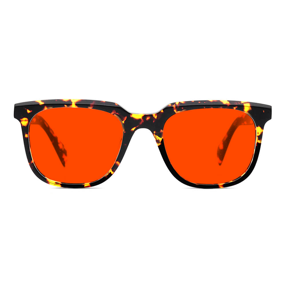 KUGO Stanton tortoise premium 550nm blocking front view- Handmade blue and green light blocking sunset glasses for better sleeping, featuring eco-friendly biodegradable acetate for a stylish, sustainable look.