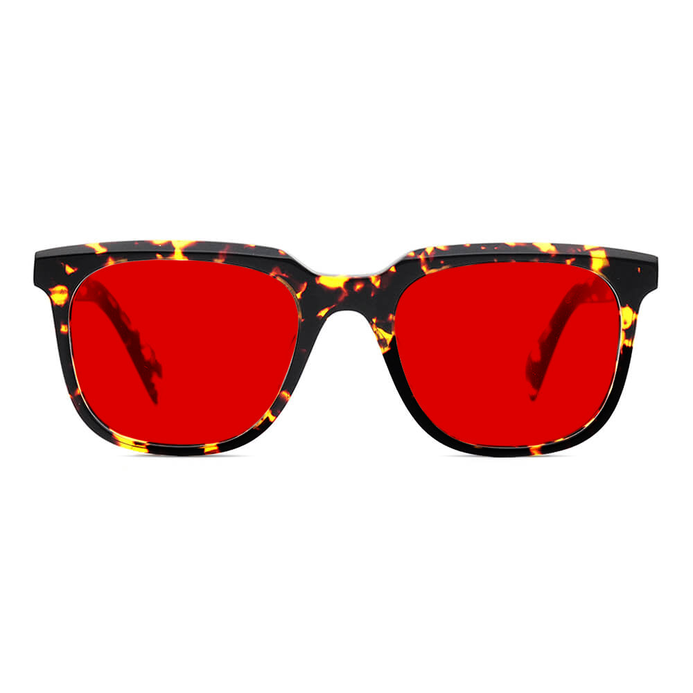 KUGO Stanton tortoise 550nm blocking front view- Handmade blue and green light blocking sunset glasses for better sleeping, featuring eco-friendly biodegradable acetate for a stylish, sustainable look.