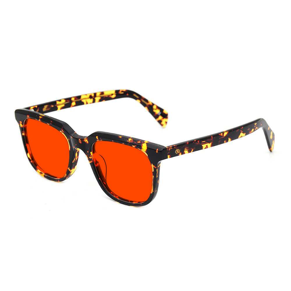 KUGO Stanton tortoise premium 550nm blocking side view- Handmade blue and green light blocking sunset glasses for better sleeping, featuring eco-friendly biodegradable acetate for a stylish, sustainable look.