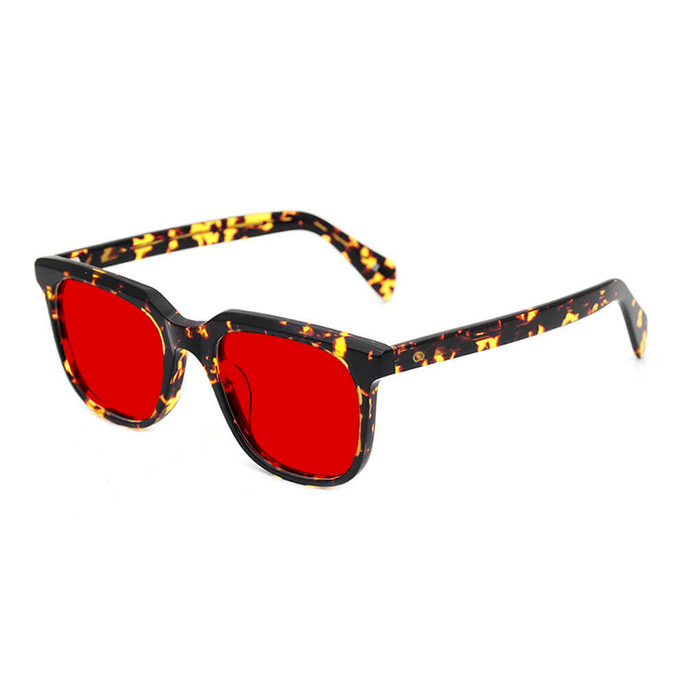 KUGO Stanton tortoise 550nm blocking side view- Handmade blue and green light blocking sunset glasses for better sleeping, featuring eco-friendly biodegradable acetate for a stylish, sustainable look.
