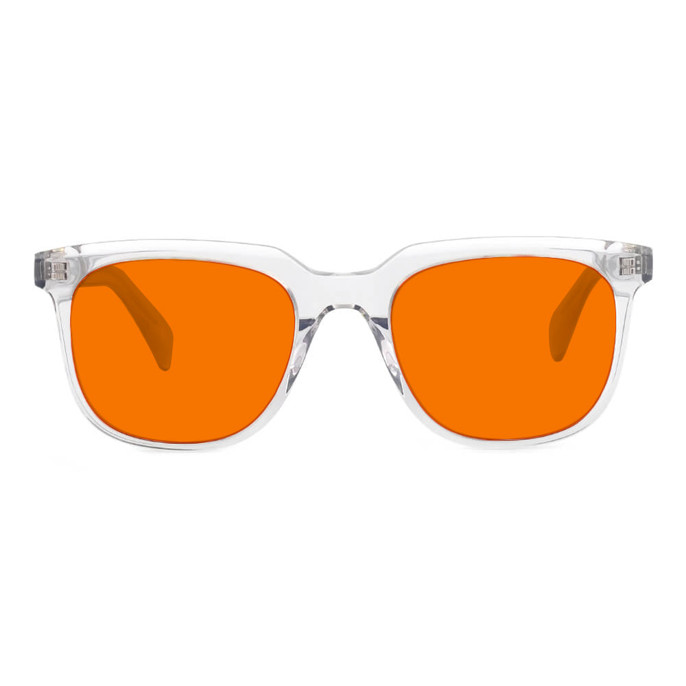 KUGO Stanton transparent premium 530nm blocking front view- Handmade blue and green light blocking sunset glasses for better sleeping, featuring eco-friendly biodegradable acetate for a stylish, sustainable look.