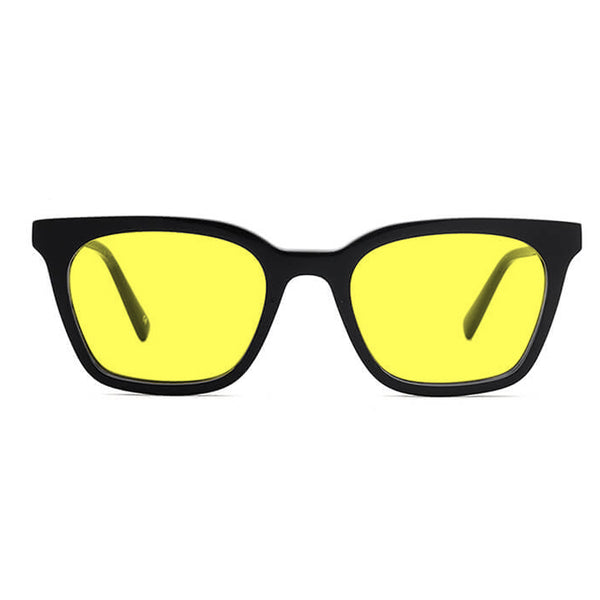 KUGO Astor Black Premium 450nm front view - Handmade blue light reducing daytime glasses for better working, driving, gaming, watching and sleeping featuring eco-friendly biodegradable acetate for a stylish, sustainable look.