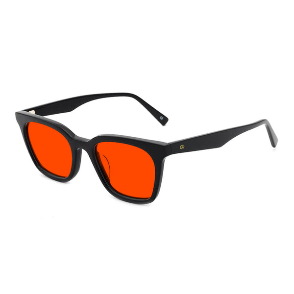 KUGO Astor Black premium 550nm blocking side view - Handmade blue and green light blocking sunset glasses for better sleeping, featuring eco-friendly biodegradable acetate for a stylish, sustainable look.