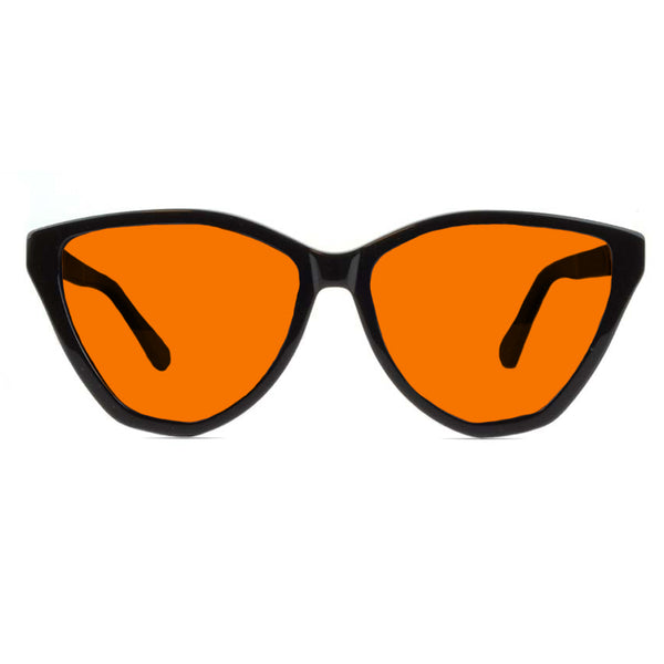 KUGO Astor premium 530nm blocking front view - Handmade blue and green light blocking sunset glasses for better sleeping, featuring eco-friendly biodegradable acetate frames and natural wood arms for a stylish, sustainable look.