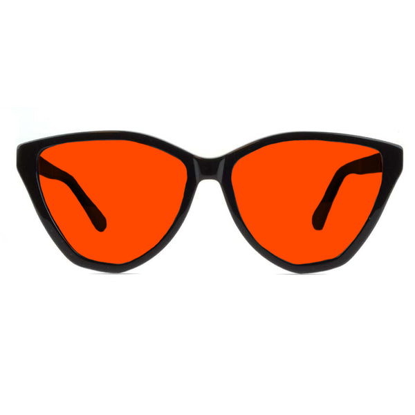 KUGO Astor premium 550nm blocking front view - Handmade blue and green light blocking sunset glasses for better sleeping, featuring eco-friendly biodegradable acetate frames and natural wood arms for a stylish, sustainable look.