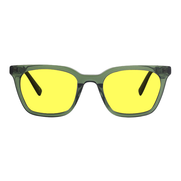KUGO Astor Green Premium 450nm front view - Handmade blue light reducing daytime glasses for better working, driving, gaming, watching and sleeping featuring eco-friendly biodegradable acetate for a stylish, sustainable look.