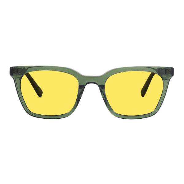 KUGO Astor Green 450nm front view - Handmade blue light reducing daytime glasses for better working, driving, gaming, watching and sleeping featuring eco-friendly biodegradable acetate for a stylish, sustainable look.