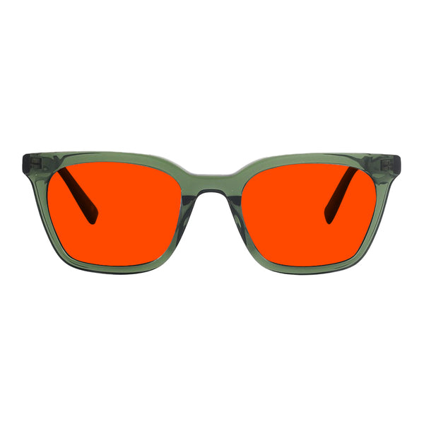 KUGO Astor Green premium 550nm blocking front view - Handmade blue and green light blocking sunset glasses for better sleeping, featuring eco-friendly biodegradable acetate for a stylish, sustainable look.