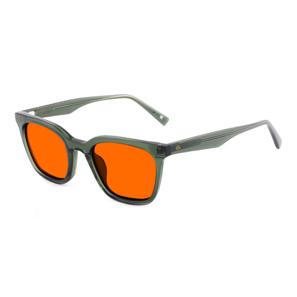 KUGO Astor Green premium 530nm blocking side view - Handmade blue and green light blocking sunset glasses for better sleeping, featuring eco-friendly biodegradable acetate for a stylish, sustainable look.