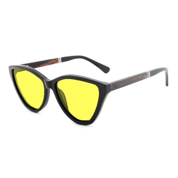KUGO Astor premium 450nm blocking side view - Handmade blue and green light blocking sunset glasses for better sleeping, featuring eco-friendly biodegradable acetate frames and natural wood arms for a stylish, sustainable look.