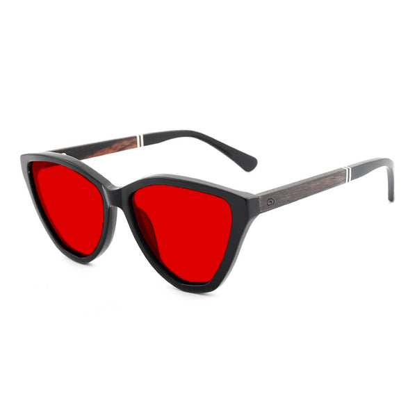 KUGO Astor 550nm blocking side view - Handmade blue and green light blocking sunset glasses for better sleeping, featuring eco-friendly biodegradable acetate frames and natural wood arms for a stylish, sustainable look.