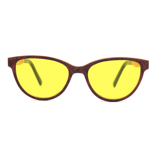 KUGO Bowery Rose Premium 450nm front view - Handmade blue light reducing daytime glasses for better working, driving and sleeping featuring natural wood for a stylish, sustainable look.