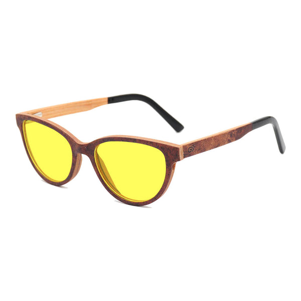 KUGO Bowery Rose Premium 450nm side view - Handmade blue light reducing daytime glasses for better working, driving and sleeping featuring natural wood for a stylish, sustainable look.