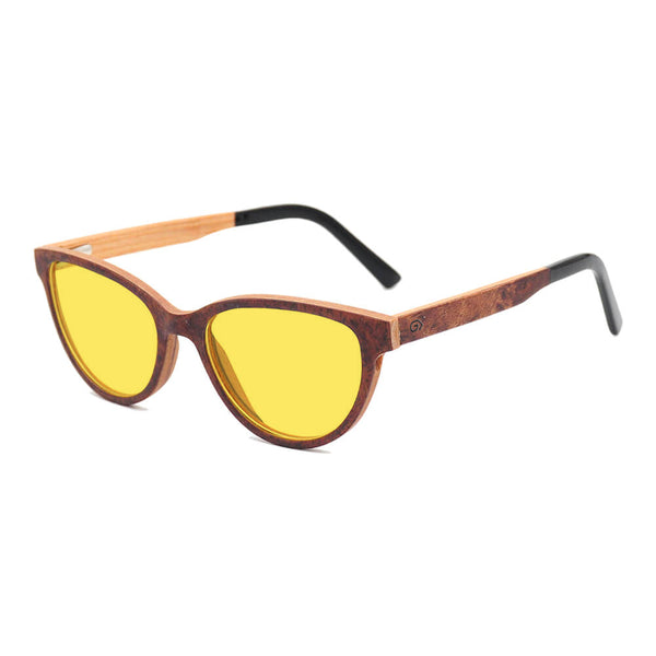KUGO Bowery Rose 450nm side view - Handmade blue light reducing daytime glasses for better working, driving and sleeping featuring natural wood for a stylish, sustainable look.