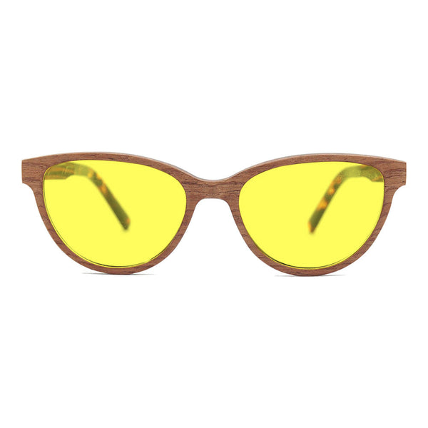 KUGO Bowery Walnut Premium 450nm front view - Handmade blue light reducing daytime glasses for better working, driving and sleeping featuring natural wood for a stylish, sustainable look.