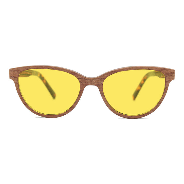 KUGO Bowery Walnut 450nm front view - Handmade blue light reducing daytime glasses for better working, driving and sleeping featuring natural wood for a stylish, sustainable look.