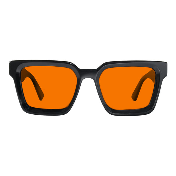 KUGO Broome premium 530nm blocking front view - Handmade blue and green light blocking sunset glasses for better sleeping, featuring eco-friendly biodegradable acetate frames and natural wood arms for a stylish, sustainable look.