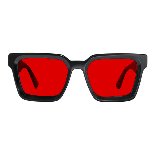 KUGO Broome 550nm blocking front view - Handmade blue and green light blocking sunset glasses for better sleeping, featuring eco-friendly biodegradable acetate frames and natural wood arms for a stylish, sustainable look.