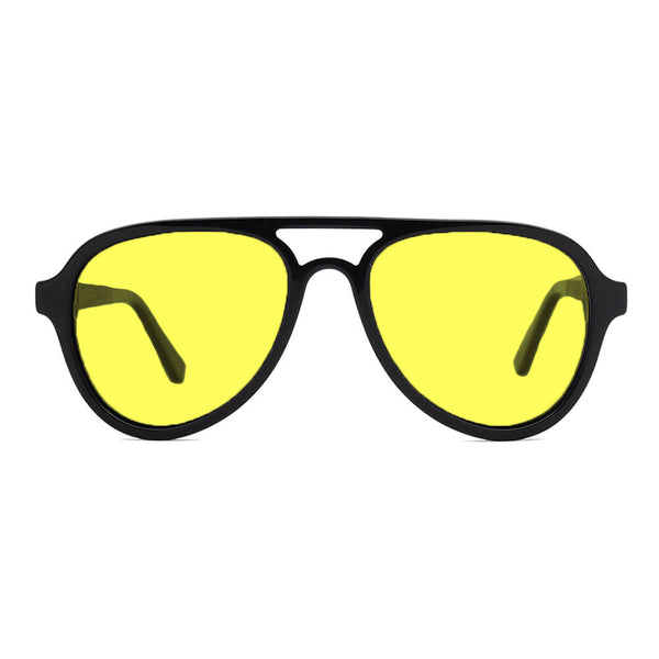 KUGO Chatham premium 450nm blocking front view - Handmade blue and green light blocking sunset glasses for better sleeping, featuring eco-friendly biodegradable acetate frames and natural wood arms for a stylish, sustainable look.