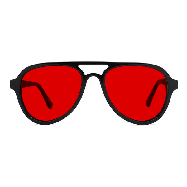 KUGO Chatham 550nm blocking front view - Handmade blue and green light blocking sunset glasses for better sleeping, featuring eco-friendly biodegradable acetate frames and natural wood arms for a stylish, sustainable look.