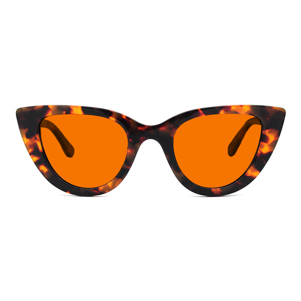 KUGO Cherry Tortoise premium 530nm blocking front view - Handmade blue and green light blocking sunset glasses for better sleeping, featuring eco-friendly biodegradable acetate for a stylish, sustainable look.